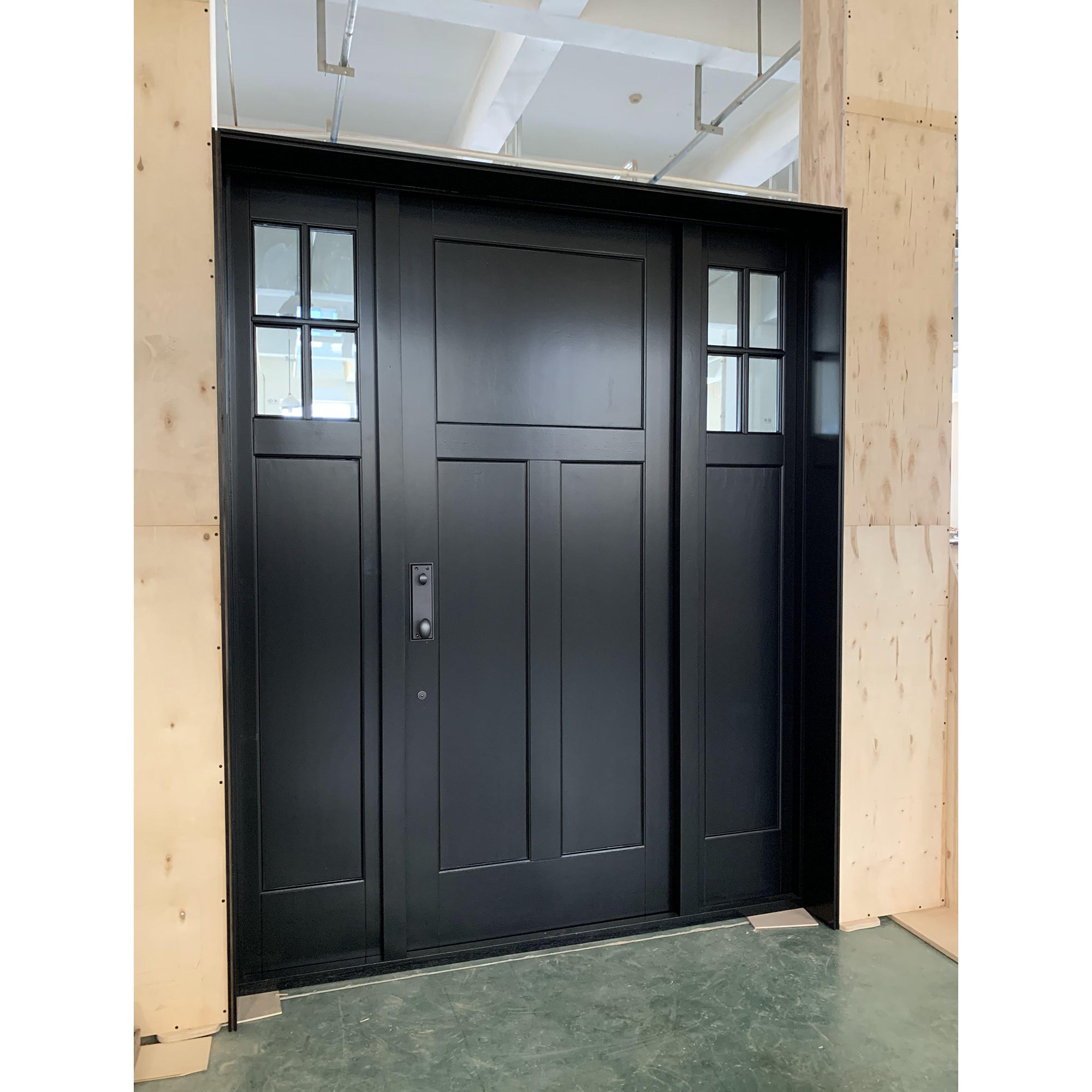 Contemporary Front Wood Door With Sidelite