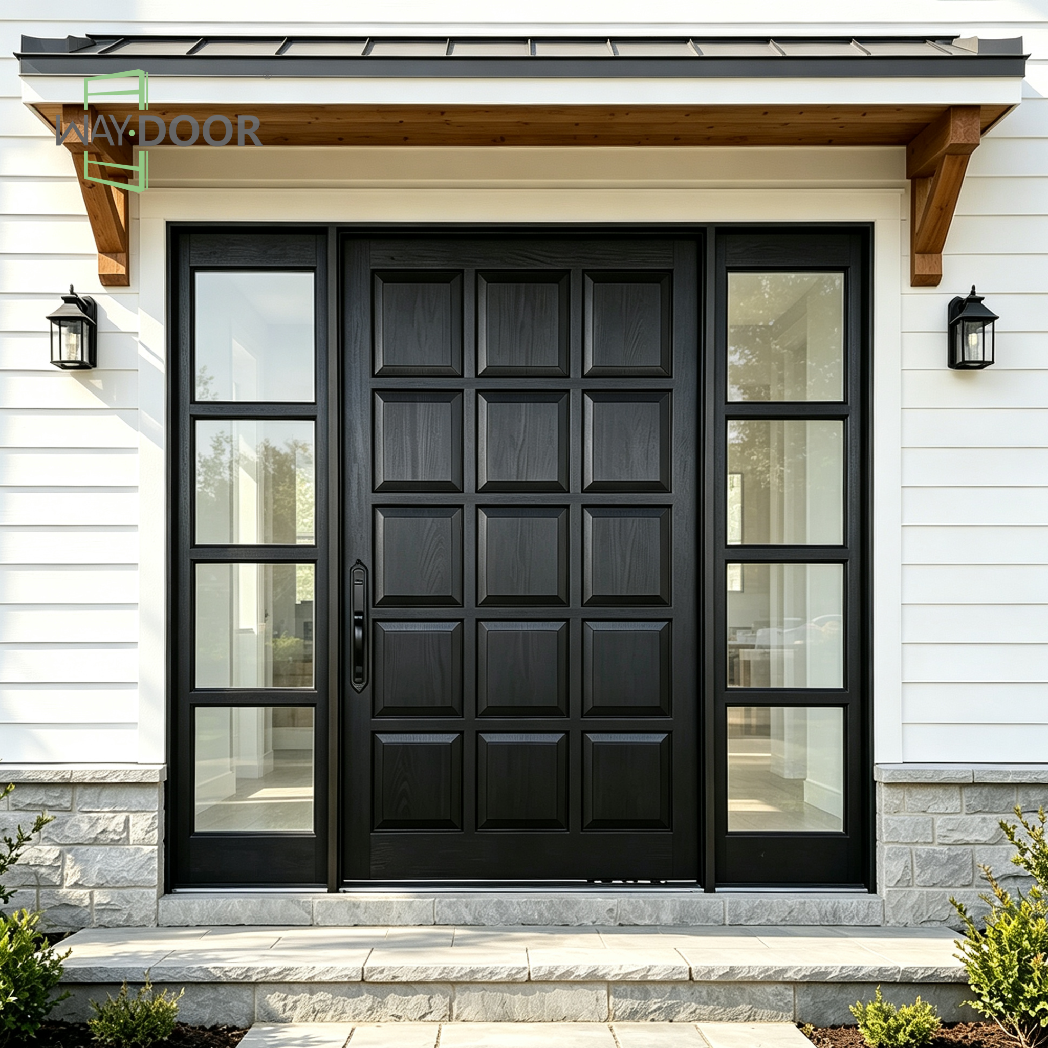 15-Panel Solid Wood Entry Door with Sidelites