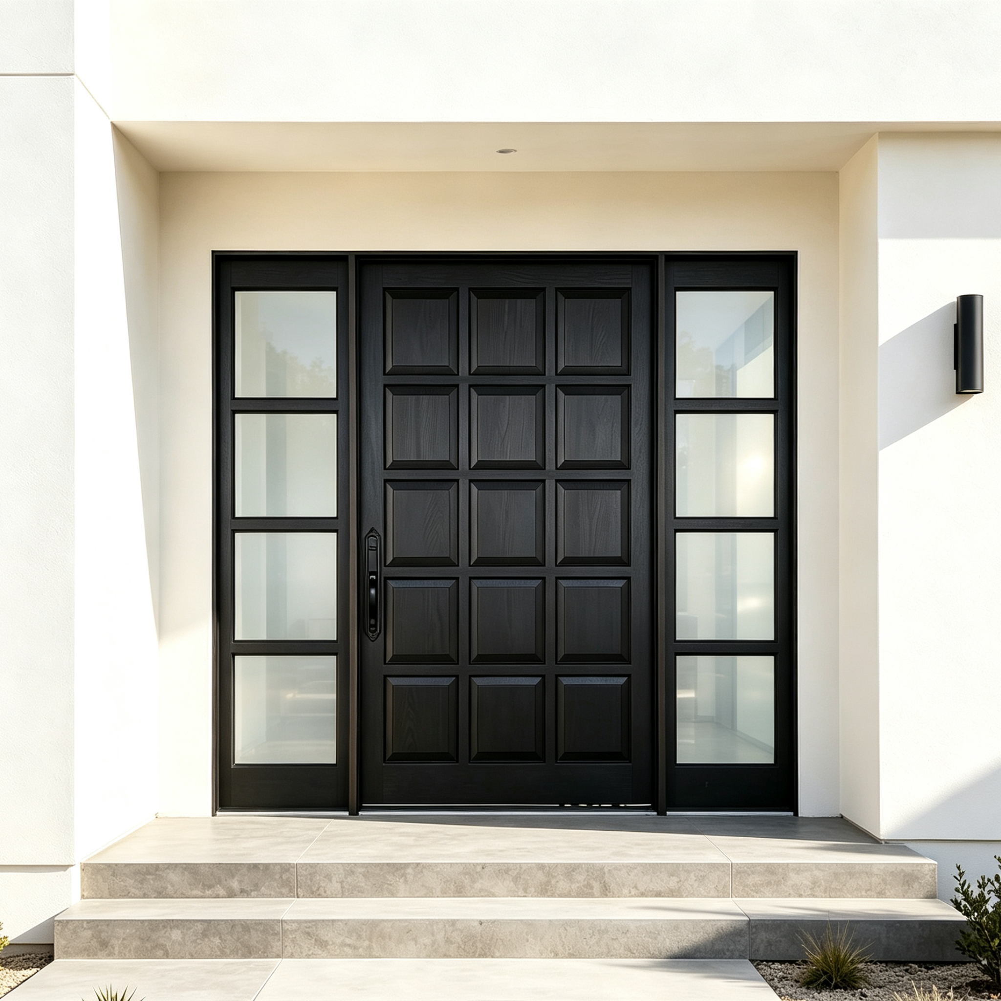 15-Panel Solid Wood Entry Door with Sidelites