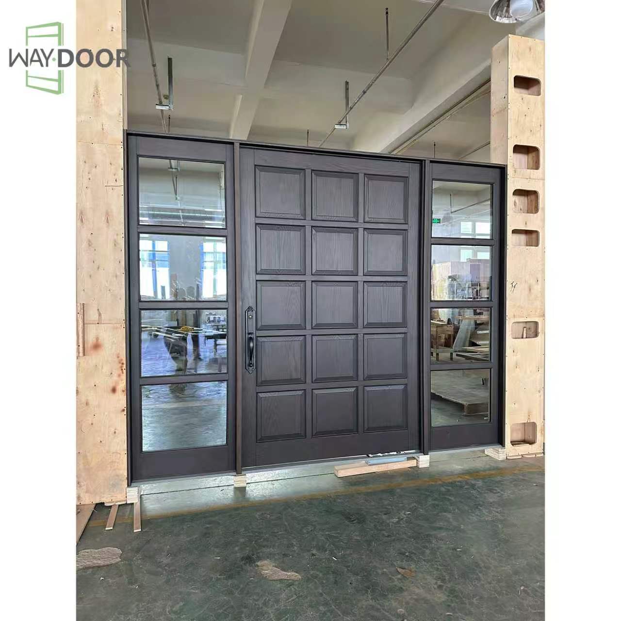 15-Panel Solid Wood Entry Door with Sidelites