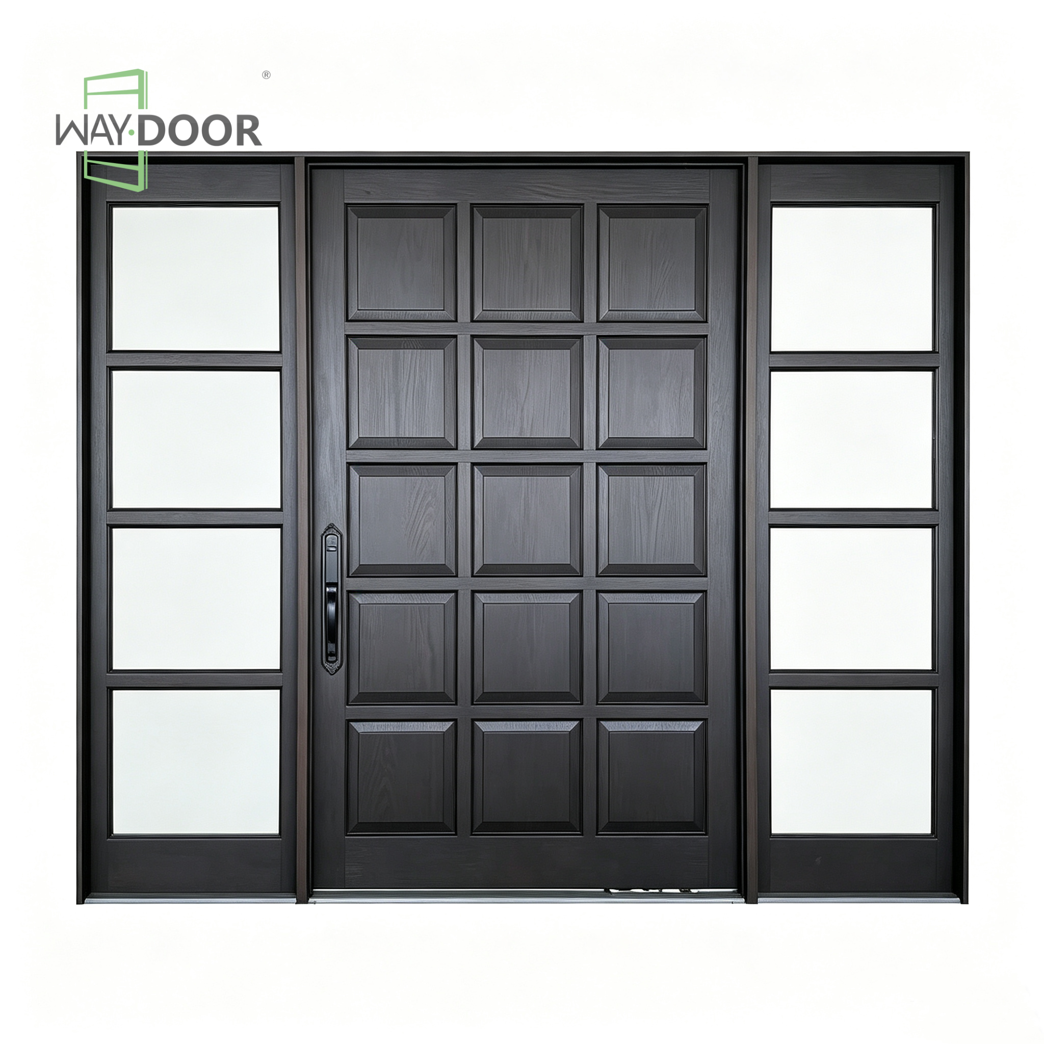15-Panel Solid Wood Entry Door with Sidelites