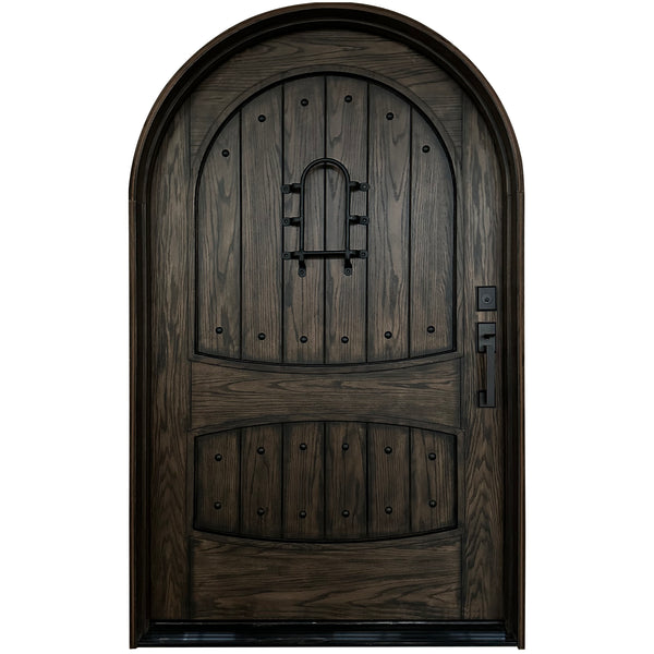Rustic Red Oak Arched Entry Wood Door