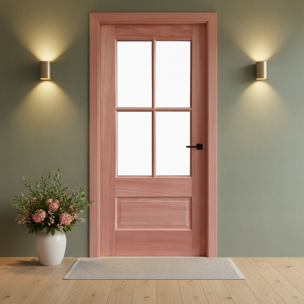 Unfinished Mahogany Exterior Door With 4 Lite