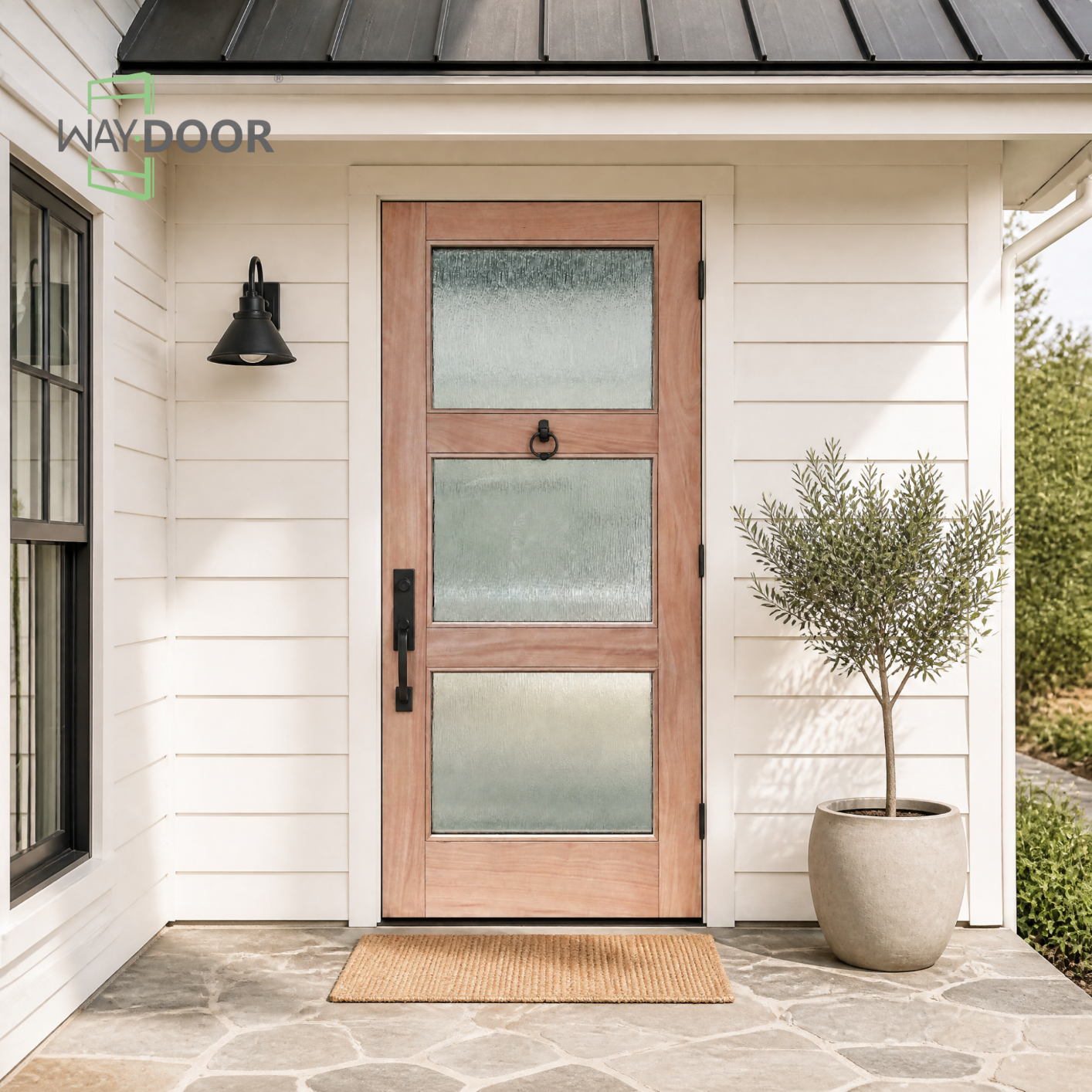 3-Lite Craftsman Rain Glass Unfinished Solid Wood Front Door