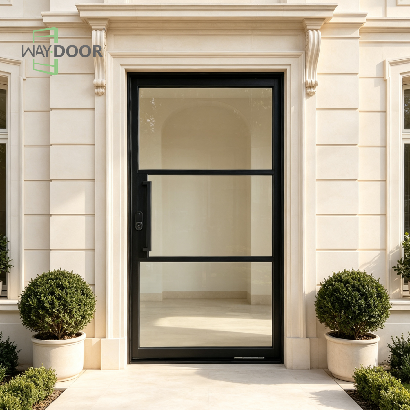 3-Lite Glass Solid Wood Entry Pivot Door