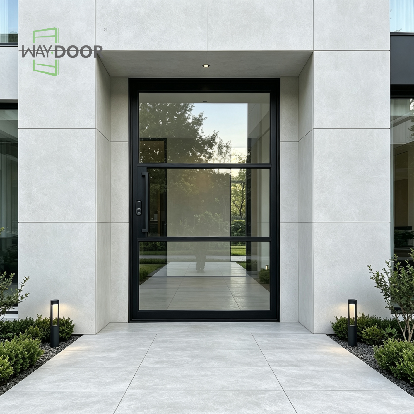 3-Lite Glass Solid Wood Entry Pivot Door
