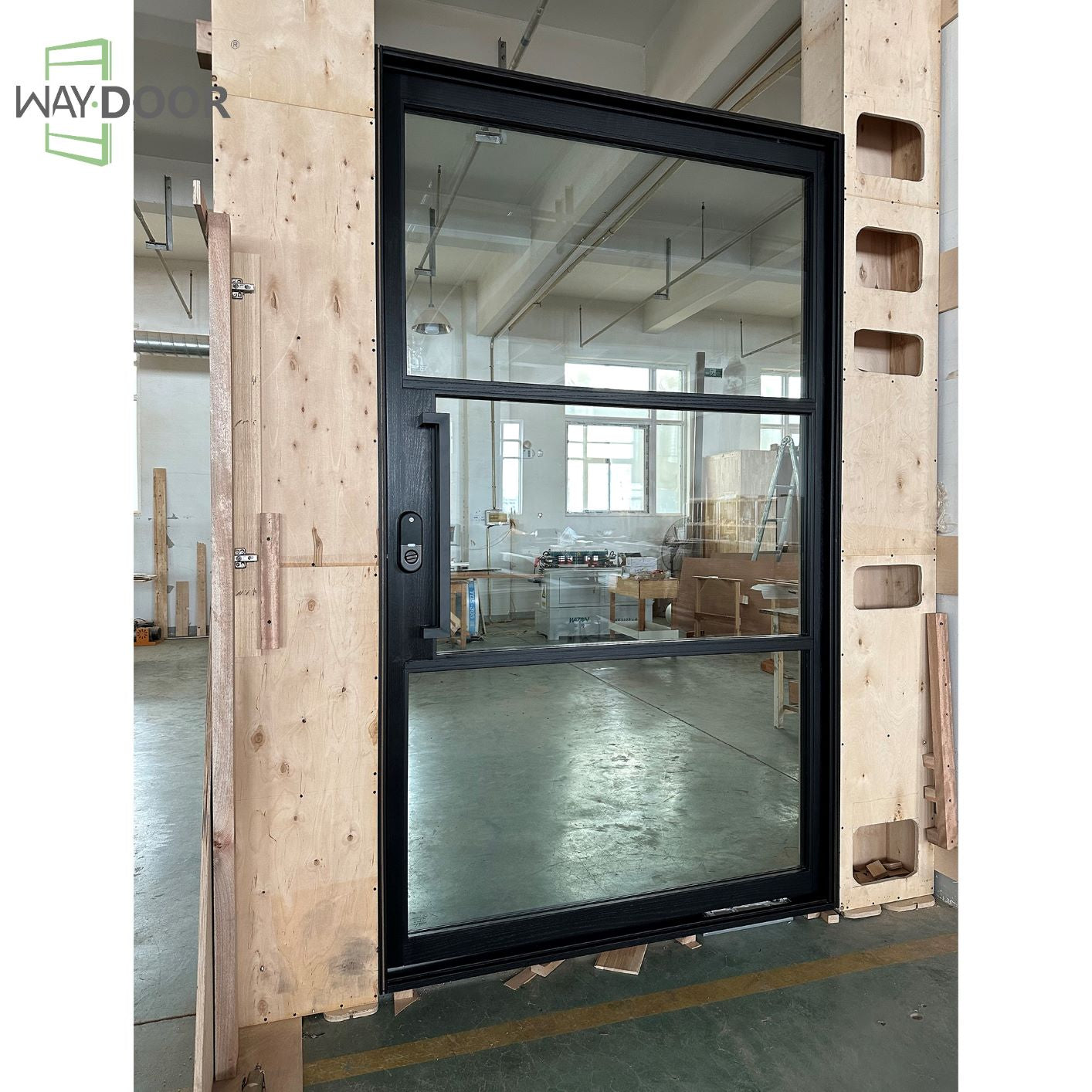 3-Lite Glass Solid Wood Entry Pivot Door