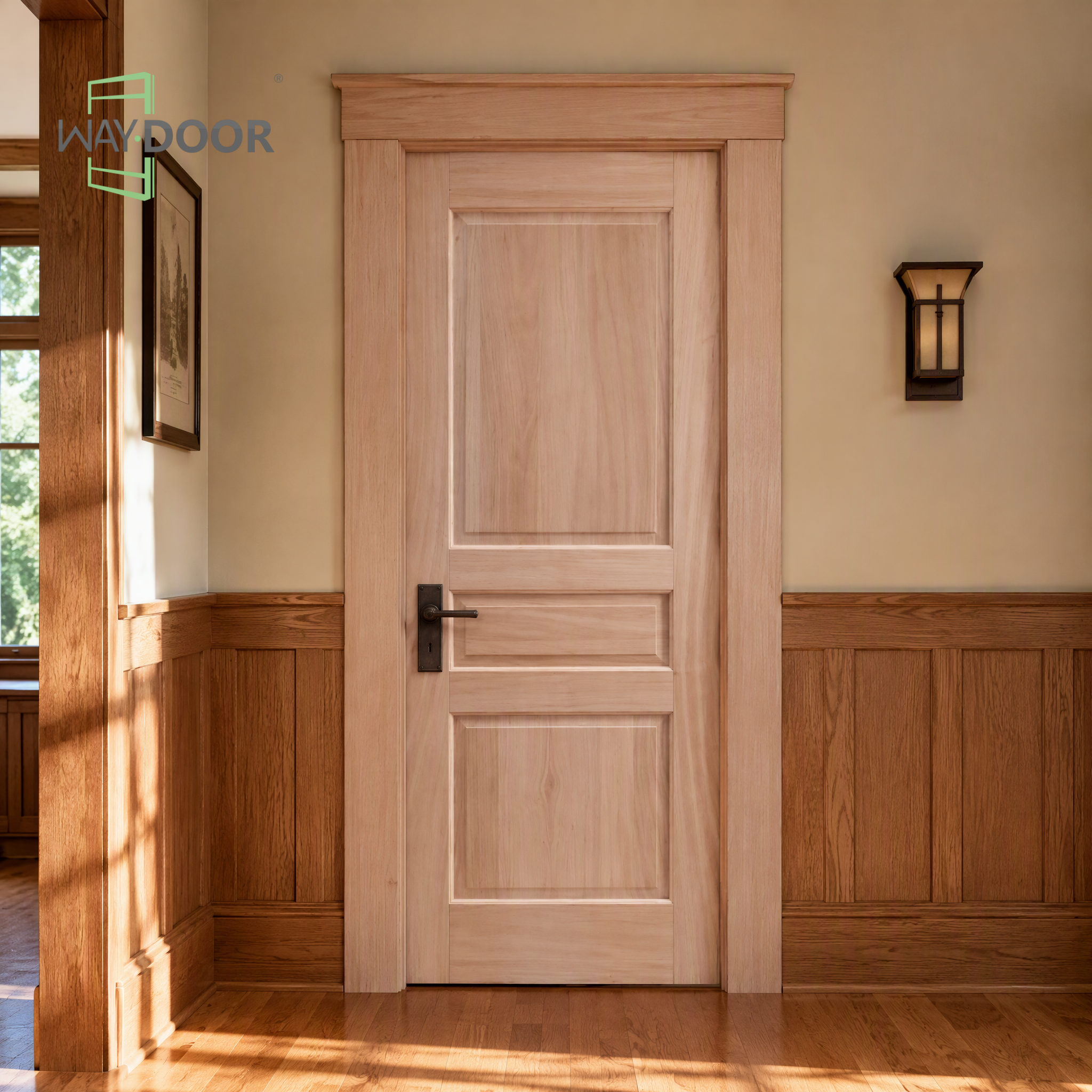 3-Panel Mahogany Hinge Interior Door