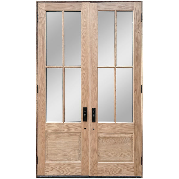 Red Oak 4-Lites Double Solid Wood Front Doors