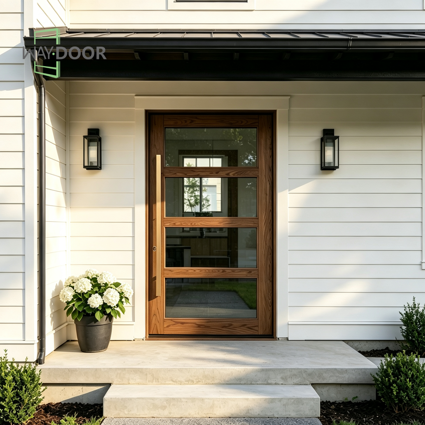 4-Lite Clear Glass Solid Wood Hinged Entry Door