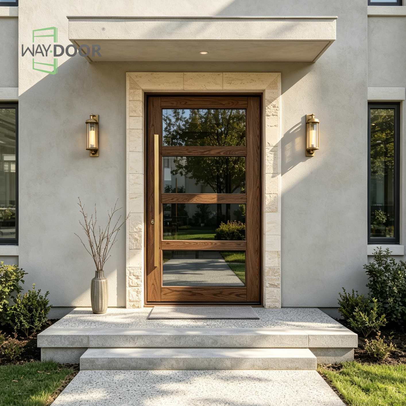 4-Lite Clear Glass Solid Wood Hinged Entry Door