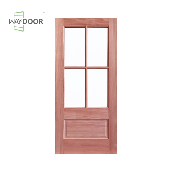 4-Lite Clear Glass Solid Wood Transitional Hinged Exterior Door