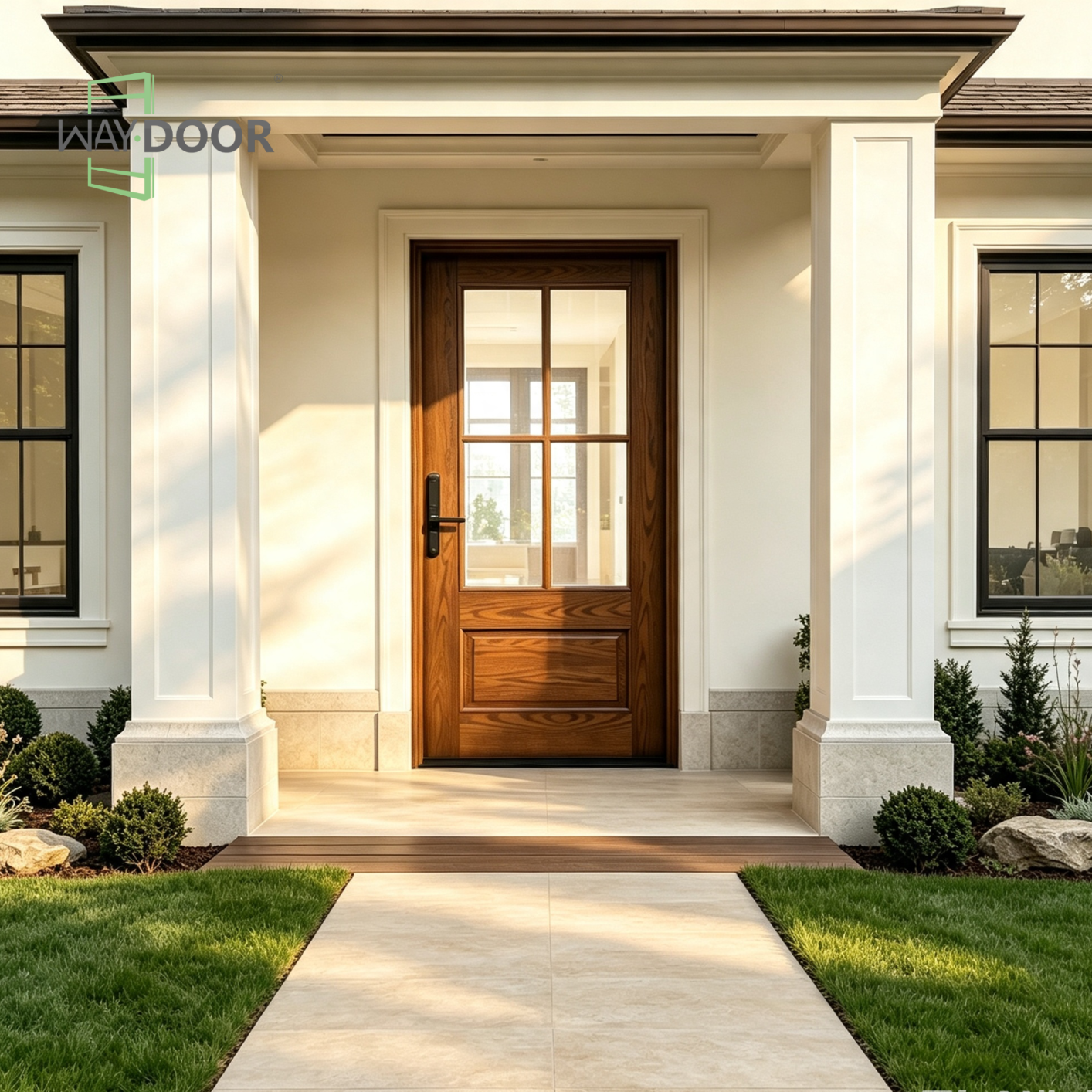4-Lite Solid Wood Hinged Exterior Entry Door