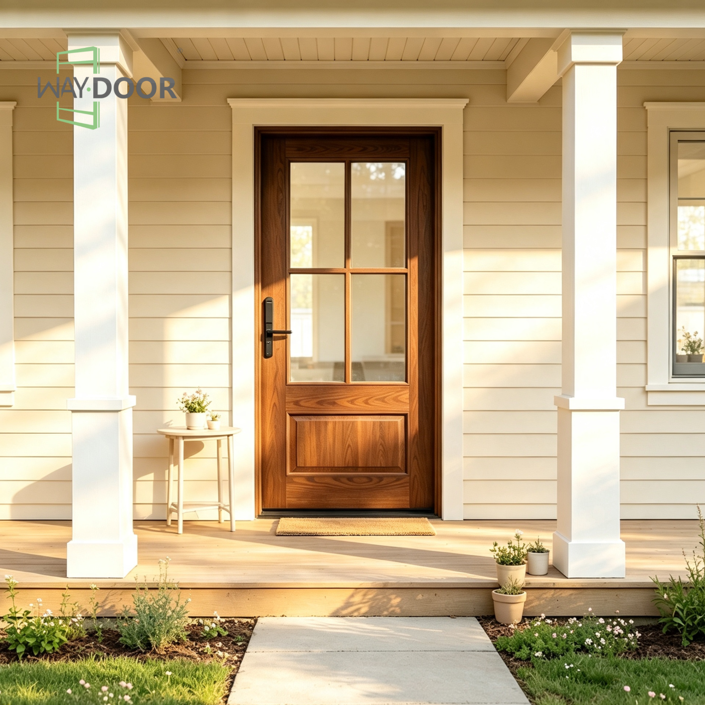 4-Lite Solid Wood Hinged Exterior Entry Door