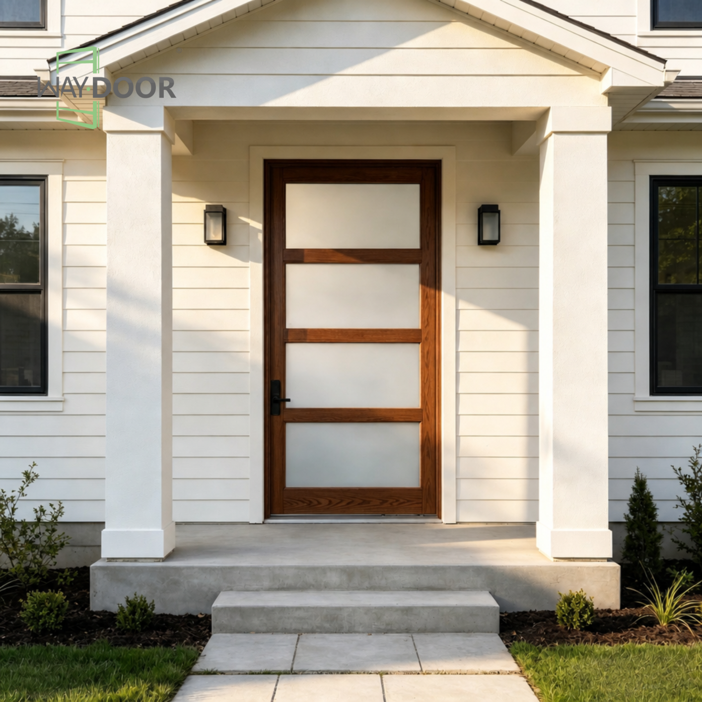 4-Lite Solid Wood Pivot Entry Door with Smart Glass