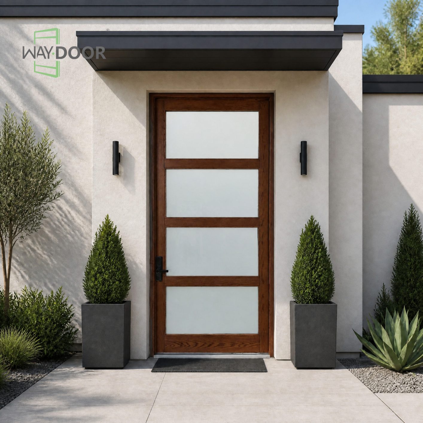 4-Lite Solid Wood Pivot Entry Door with Smart Glass