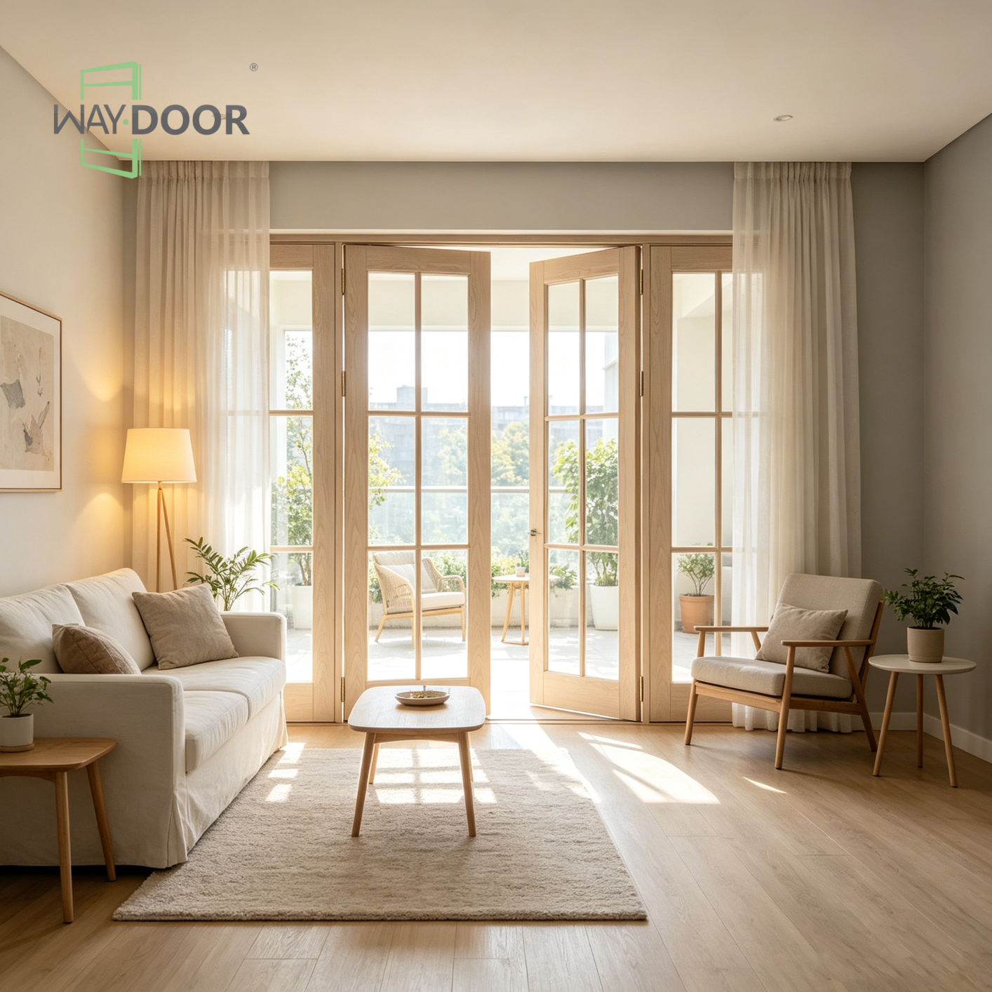 4-Panel Hinged Solid Wood French Door