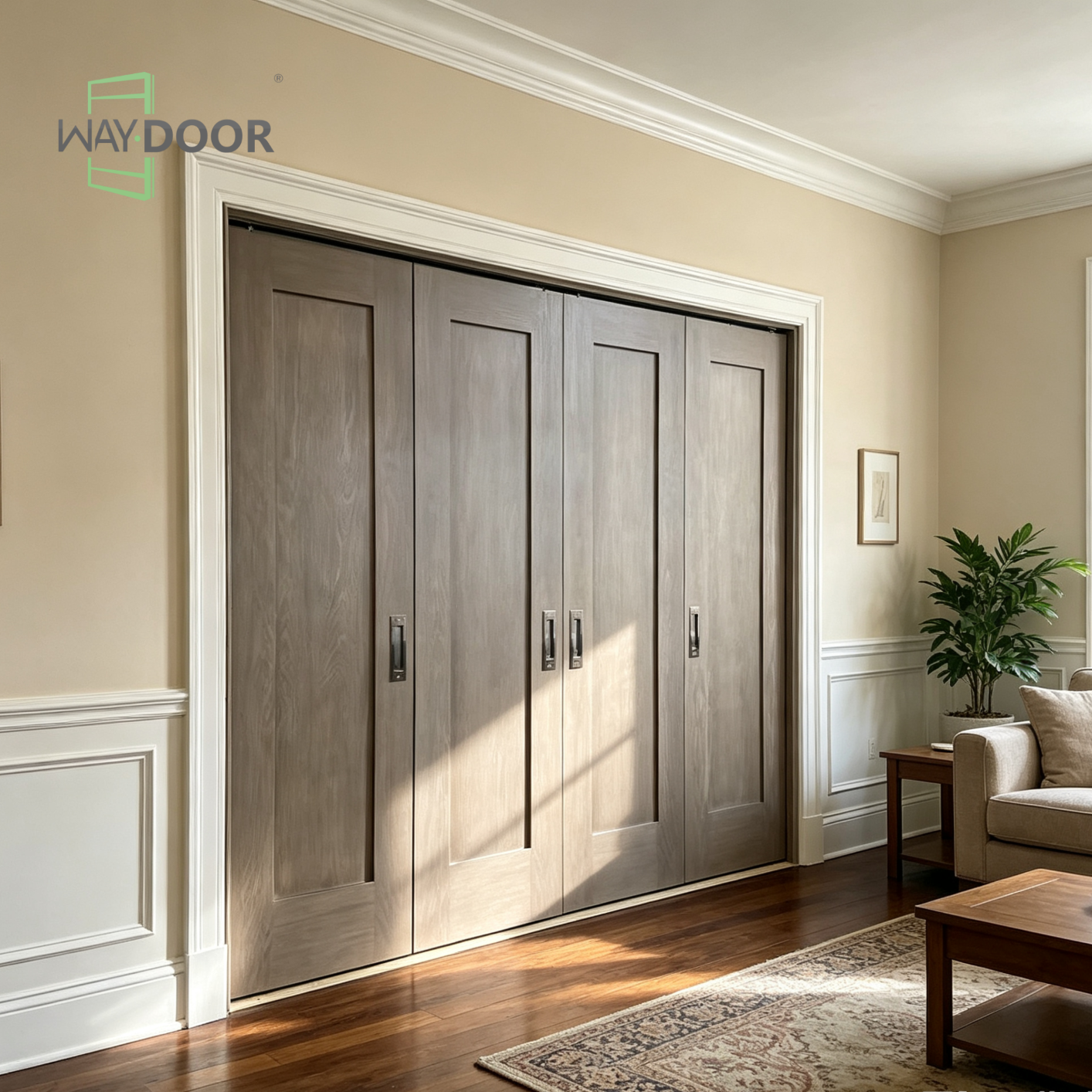 4-Panel Shaker Folding Interior Door with Top Mounted Track System