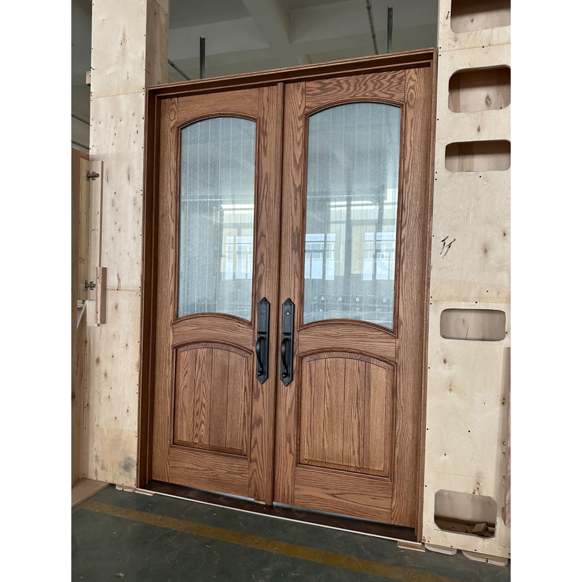 Glass Double Solid Wood Exterior Doors