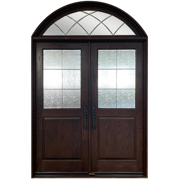 Double Entry Frosted 1/2 Lite Arched Wood Door