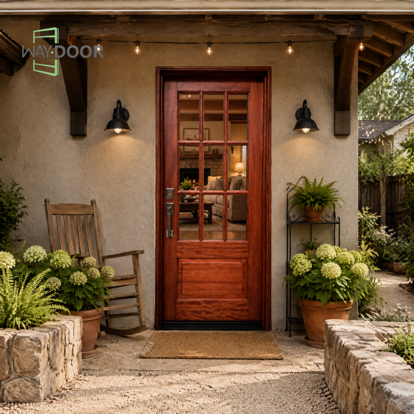 9-Lite Solid Wood Hinged Entry Door