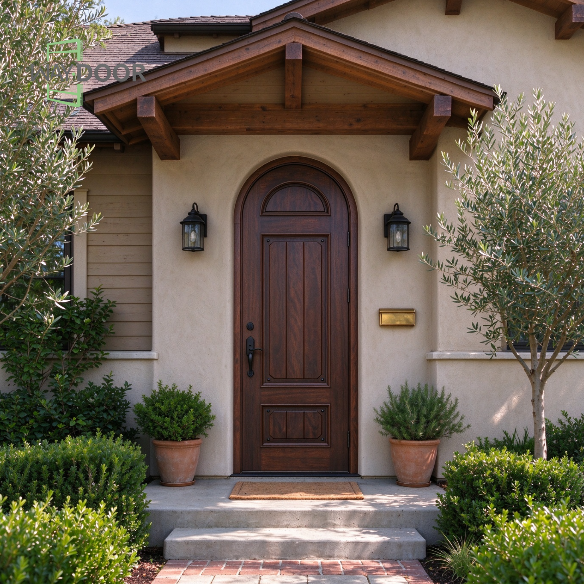 Arch Top Craftsman Raised Panel Solid Wood Hinged Exterior Door