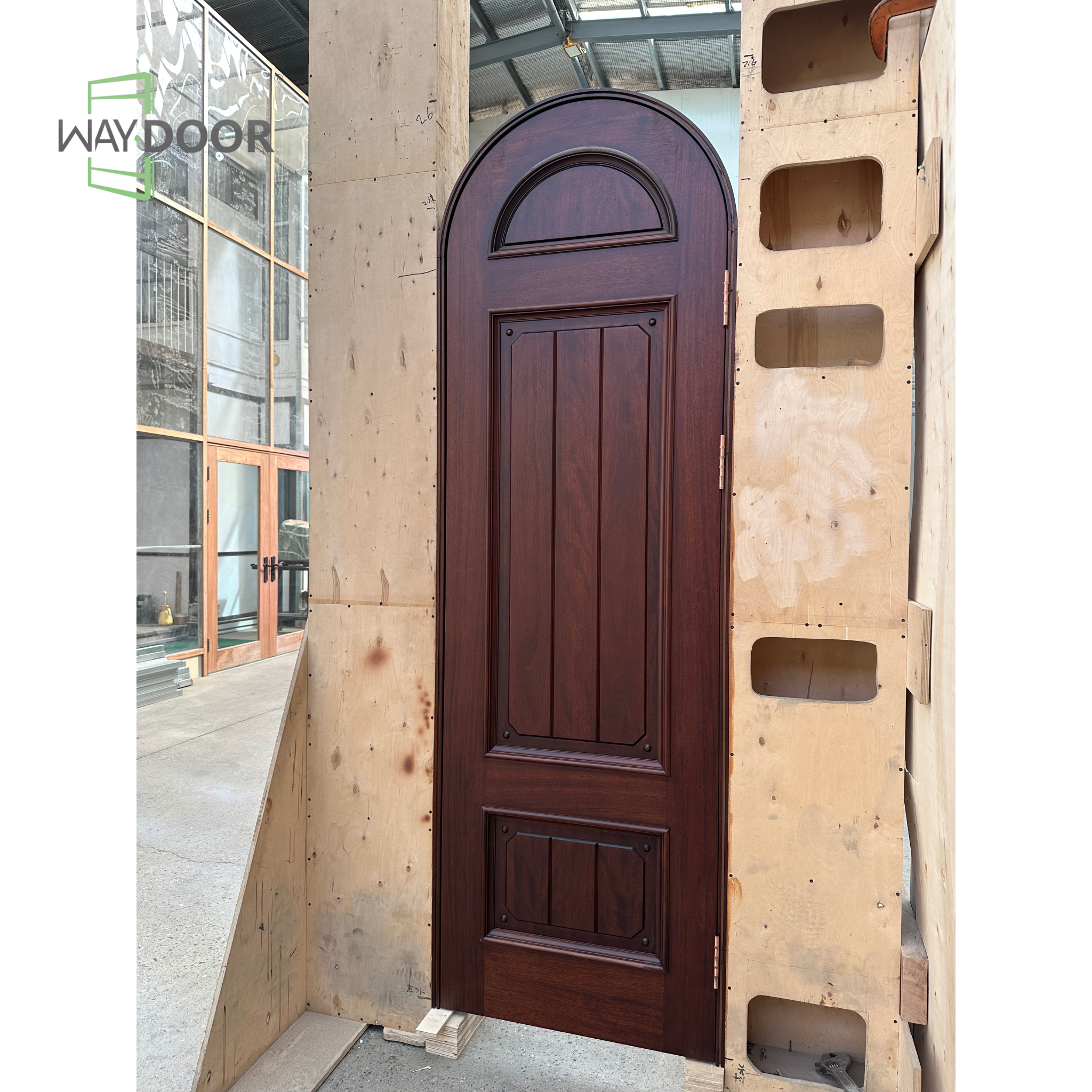 Arch Top Craftsman Raised Panel Solid Wood Hinged Exterior Door