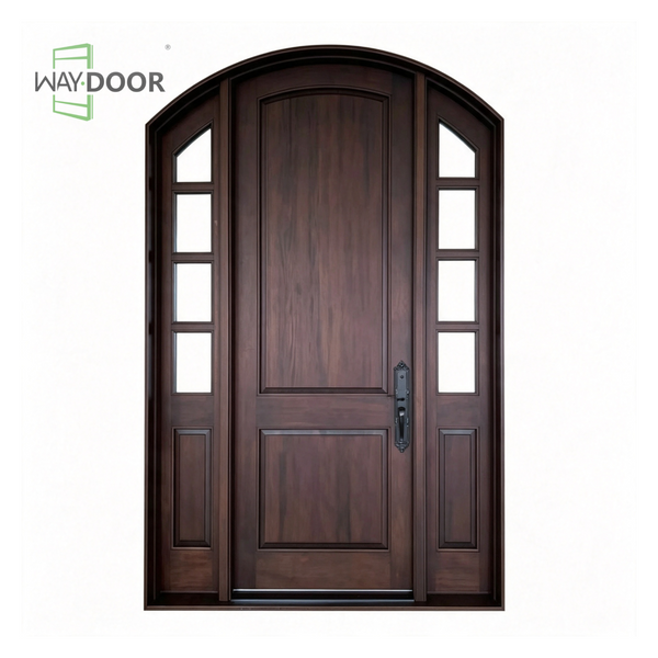 Arched 2-Panel Solid Wood Entry Door with Sidelights