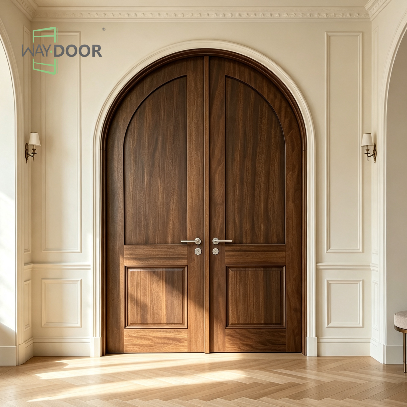 Arched 4-Panel Shaker Solid Wood Double Interior Door