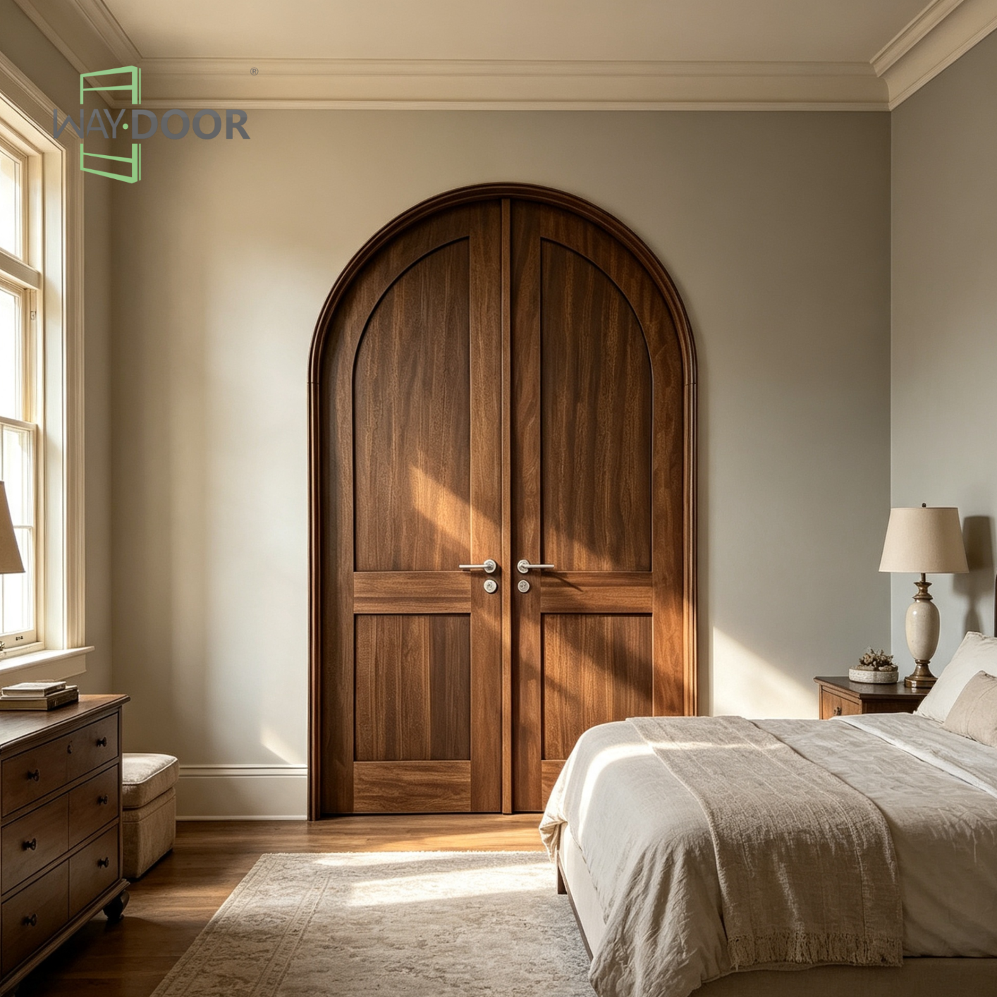 Arched 4-Panel Shaker Solid Wood Double Interior Door