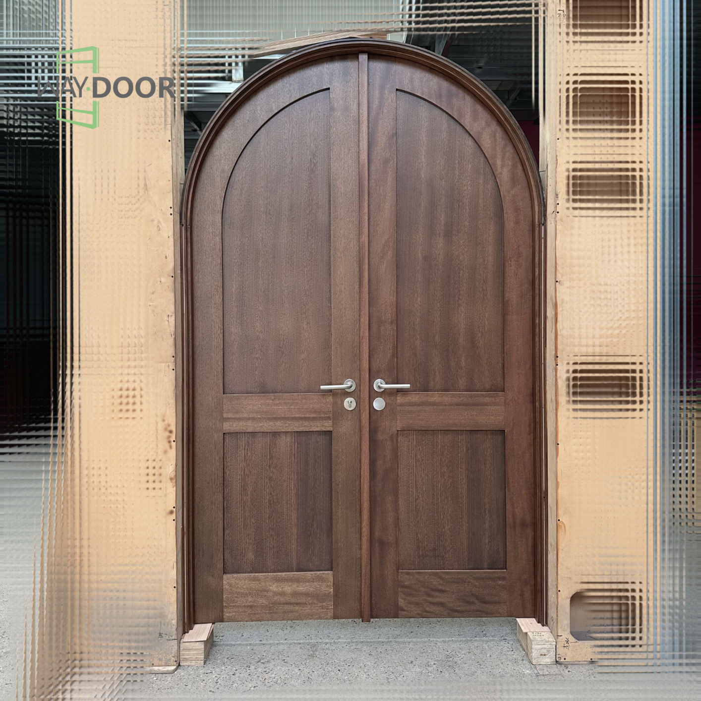 Arched 4-Panel Shaker Solid Wood Double Interior Door