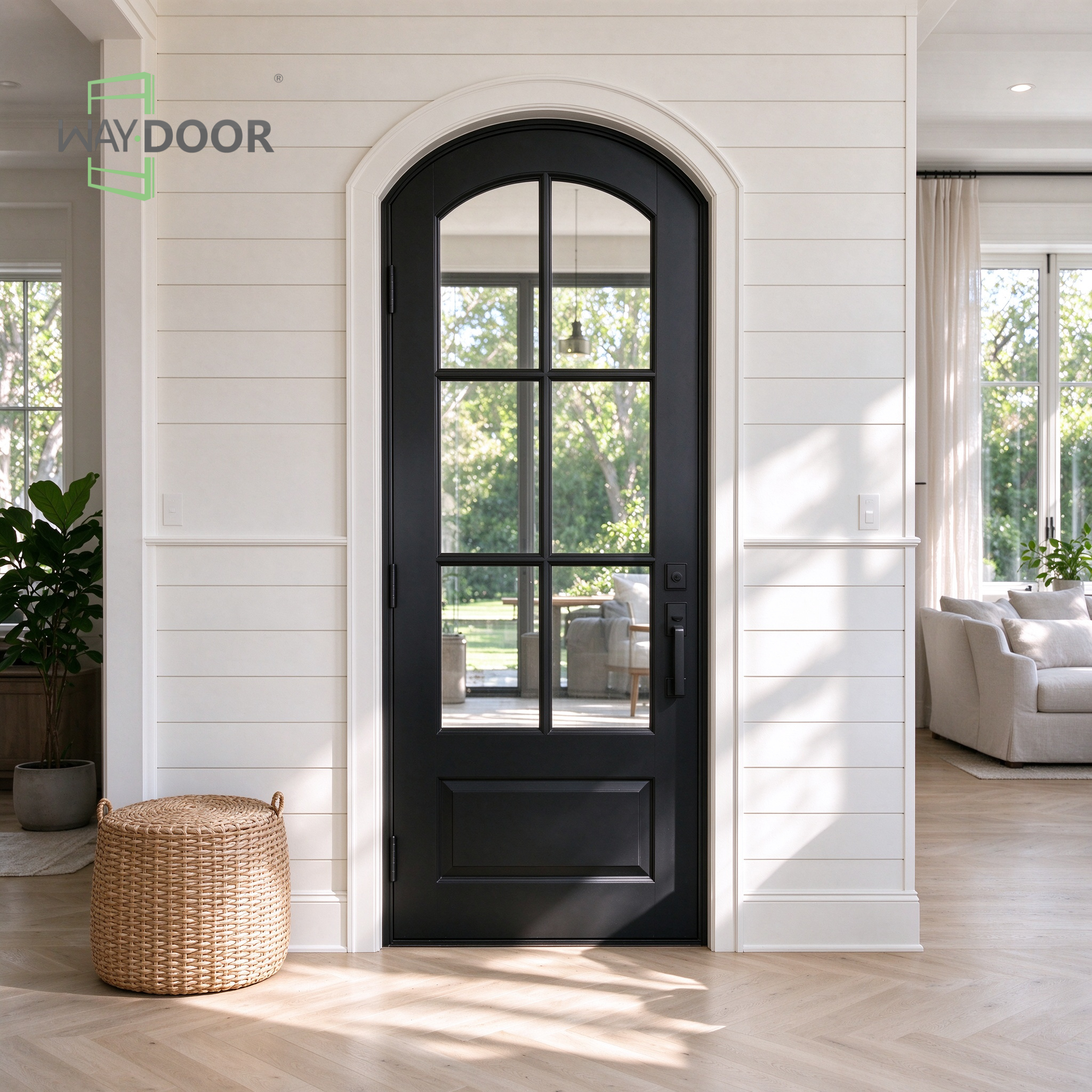 Arched 6-Lite Modern Farmhouse Solid Wood Interior Hinge Door