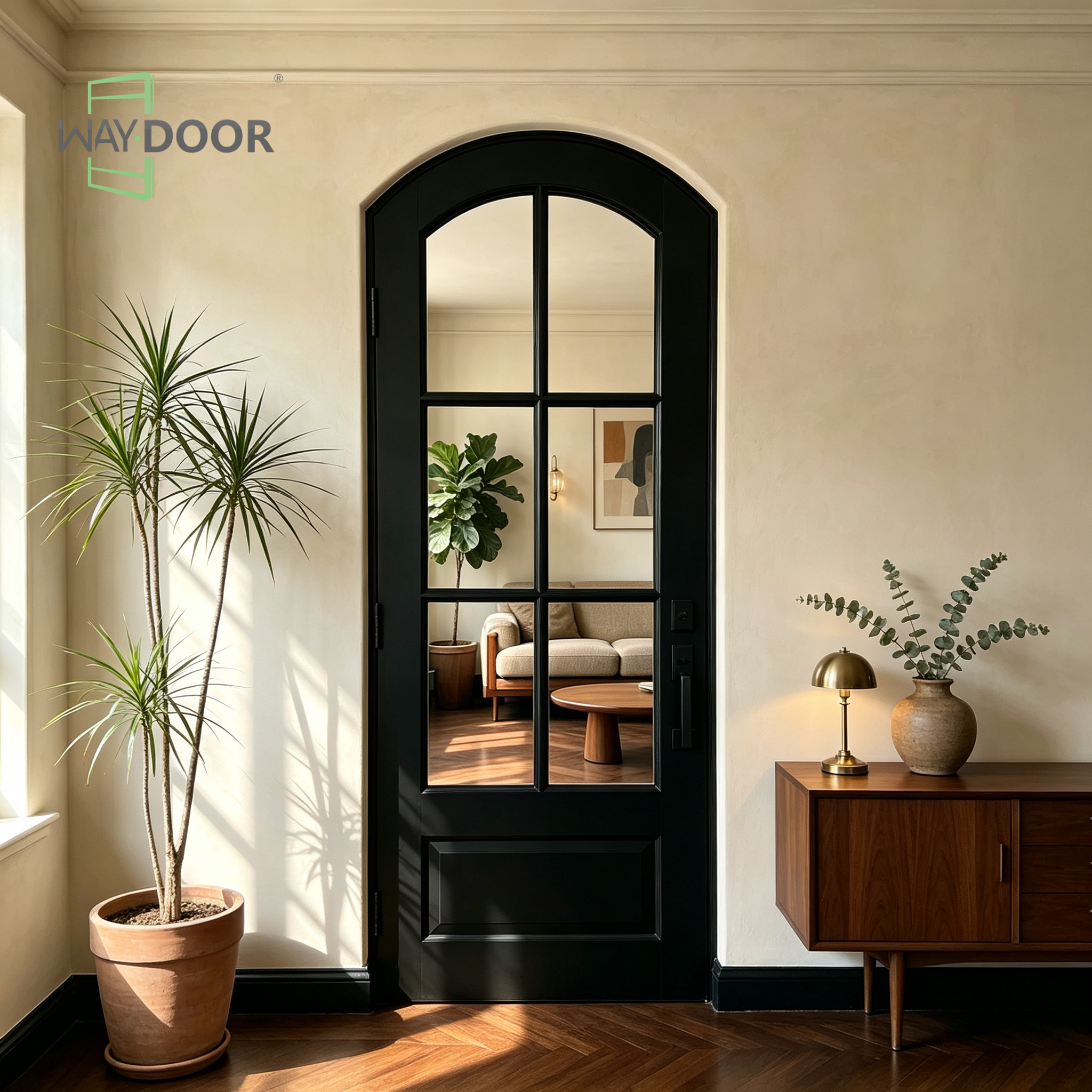 Arched 6-Lite Modern Farmhouse Solid Wood Interior Hinge Door