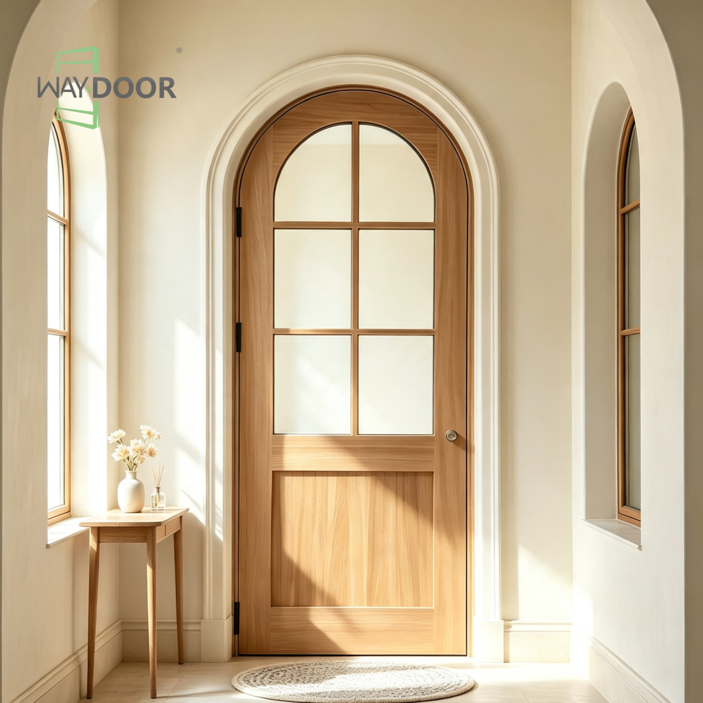 Arched 6-Lite Solid Wood Exterior Hinged Door