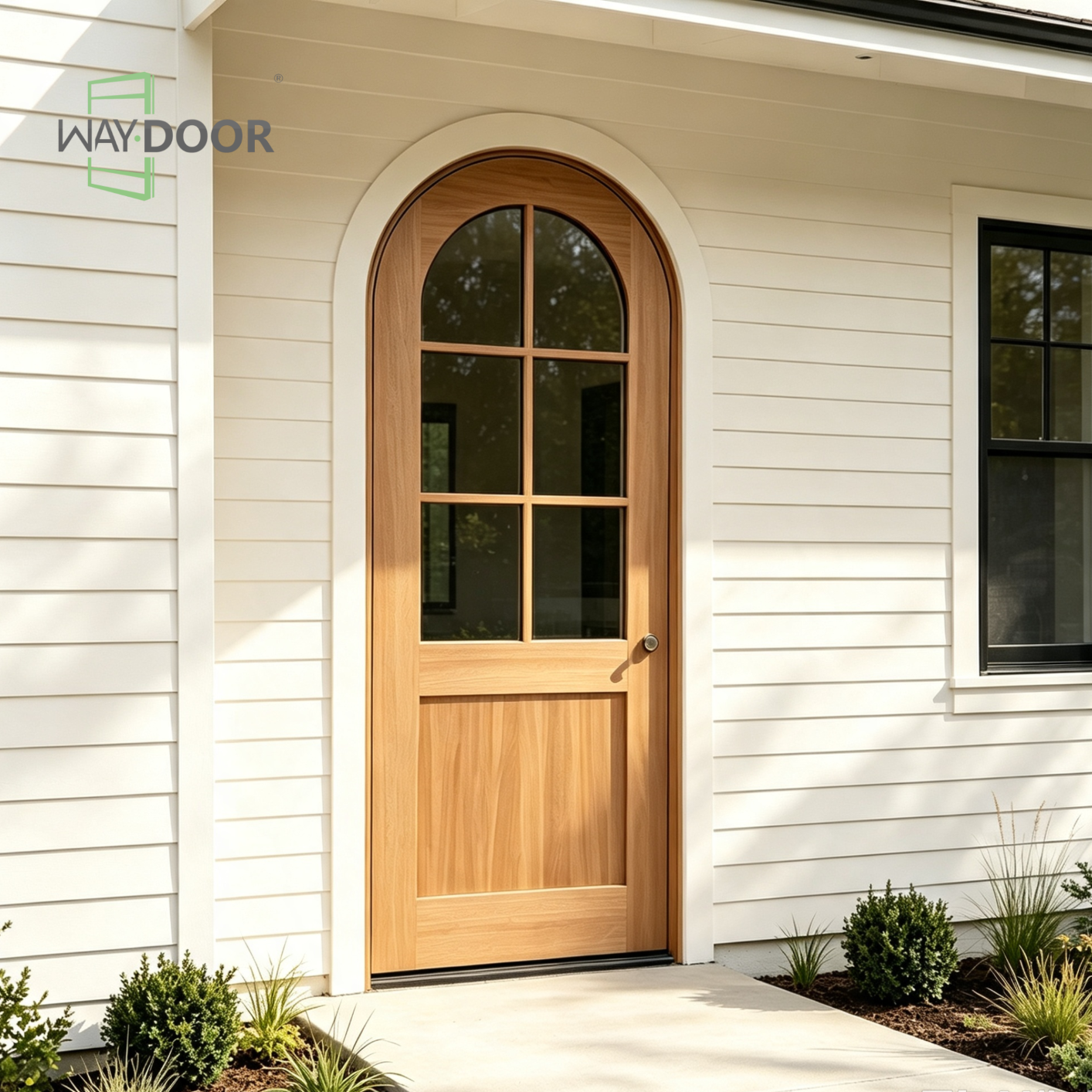Arched 6-Lite Solid Wood Exterior Hinged Door