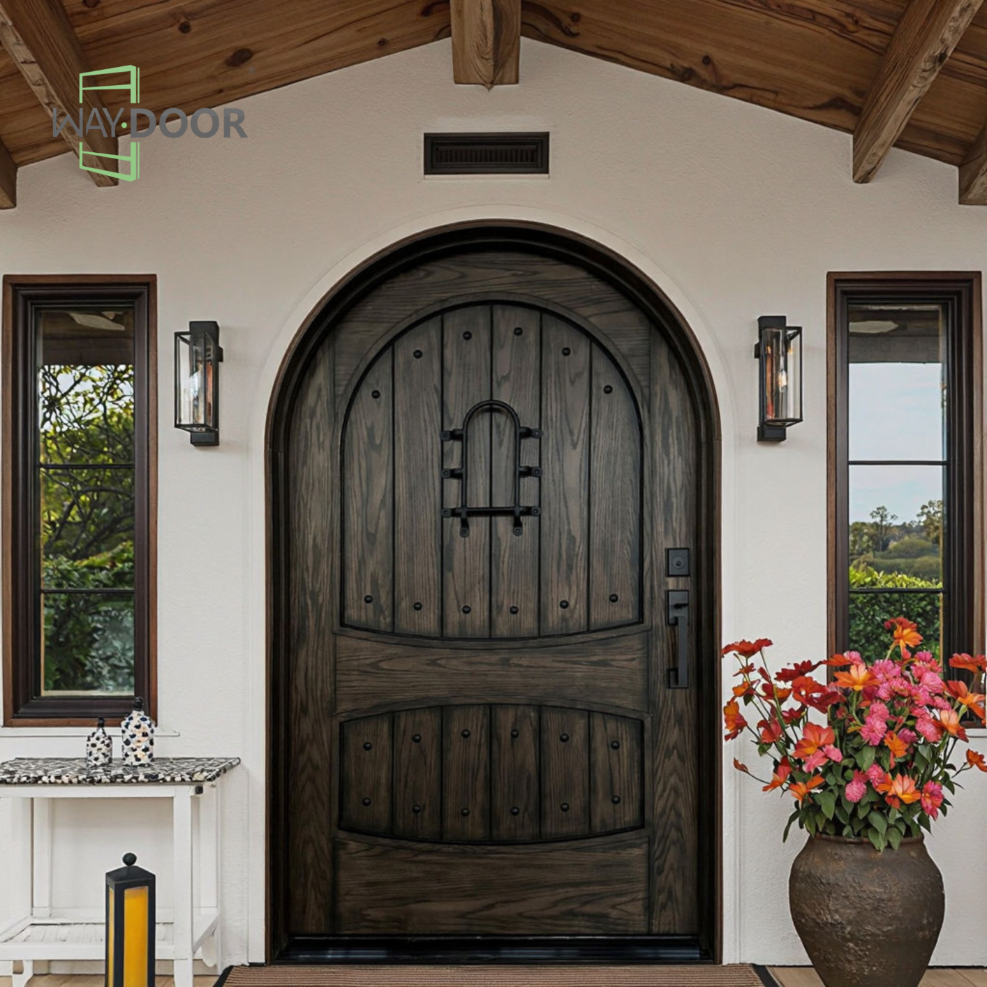 Arched Antique Solid Wood Entry Door