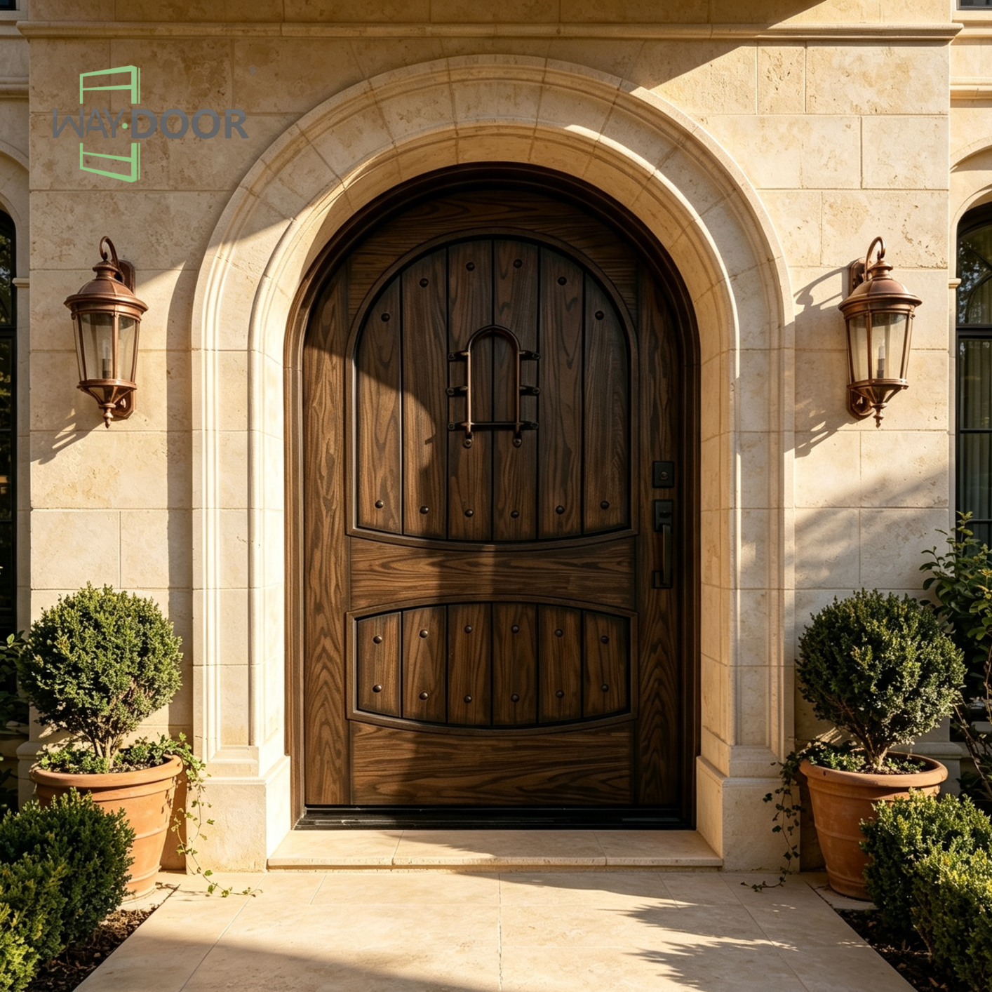 Arched Antique Solid Wood Entry Door