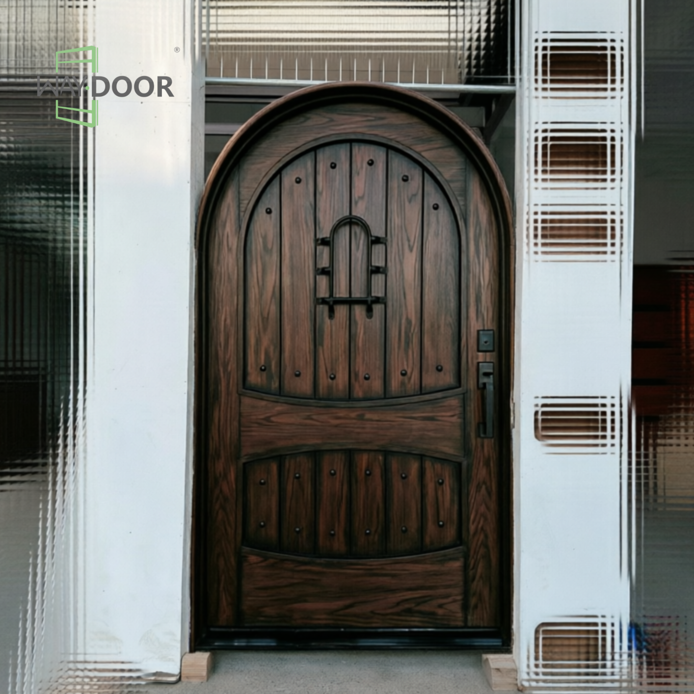 Arched Antique Solid Wood Entry Door