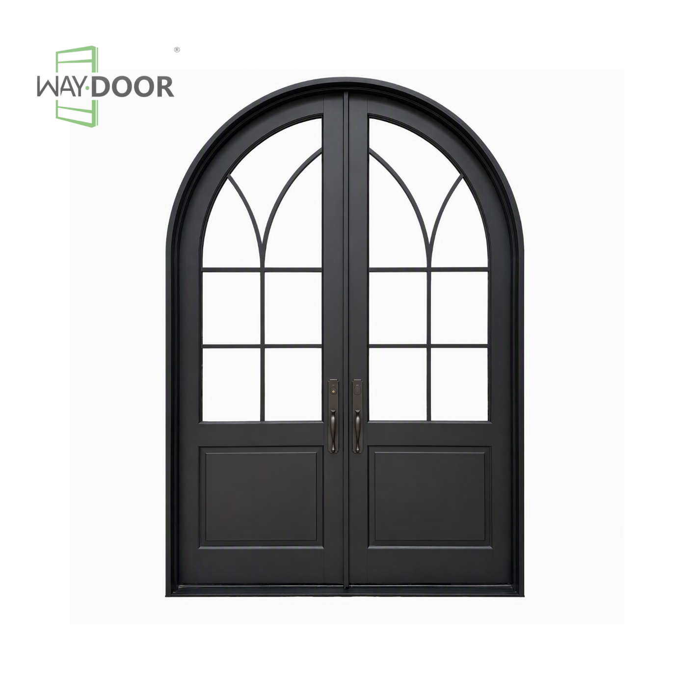 Arched Cathedral Grid Solid Wood Double Entry Door