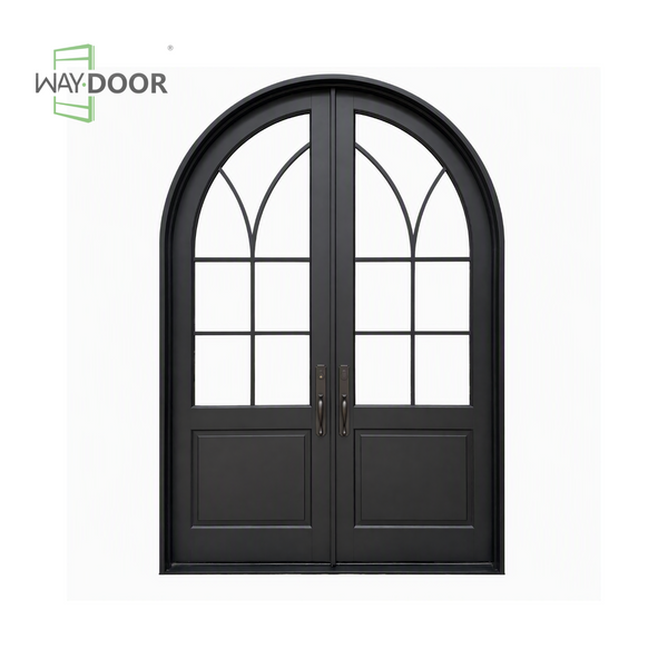 Arched Cathedral Grid Solid Wood Double Entry Door
