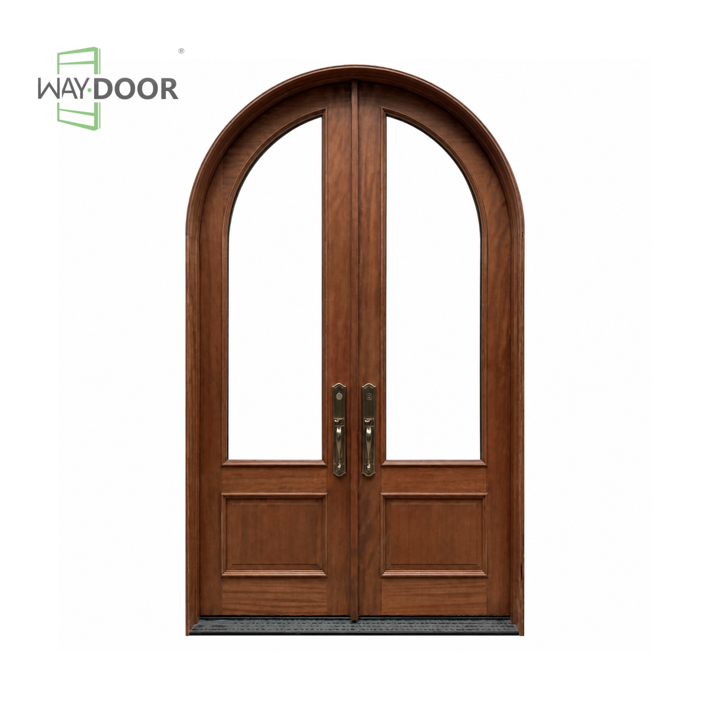Arched Clear Glass Solid Wood Double Hinged Entry Door