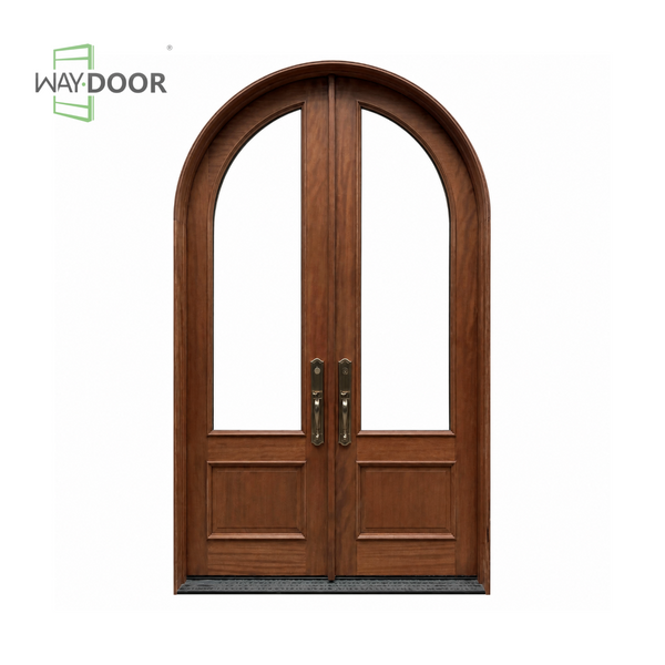 Arched Clear Glass Solid Wood Double Hinged Entry Door