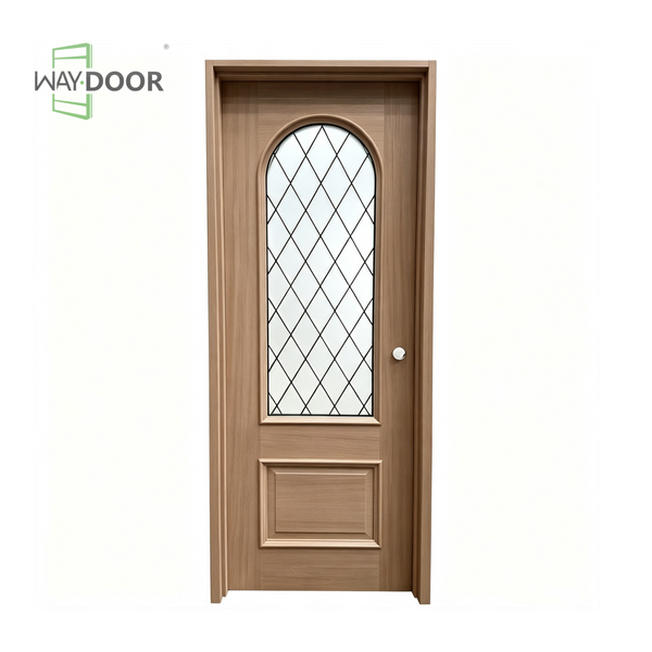 Arched Diamond Grille Glass Solid Wood Interior Door