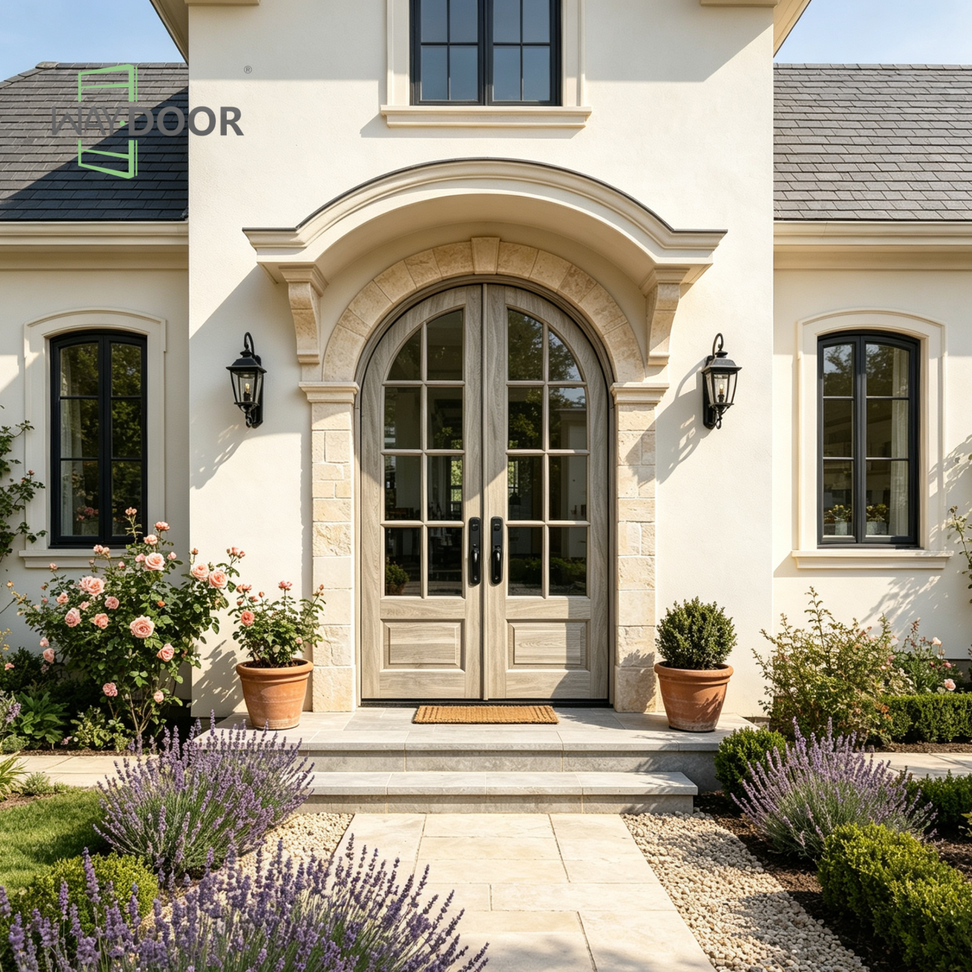Arched Double Solid Wood Entry Door