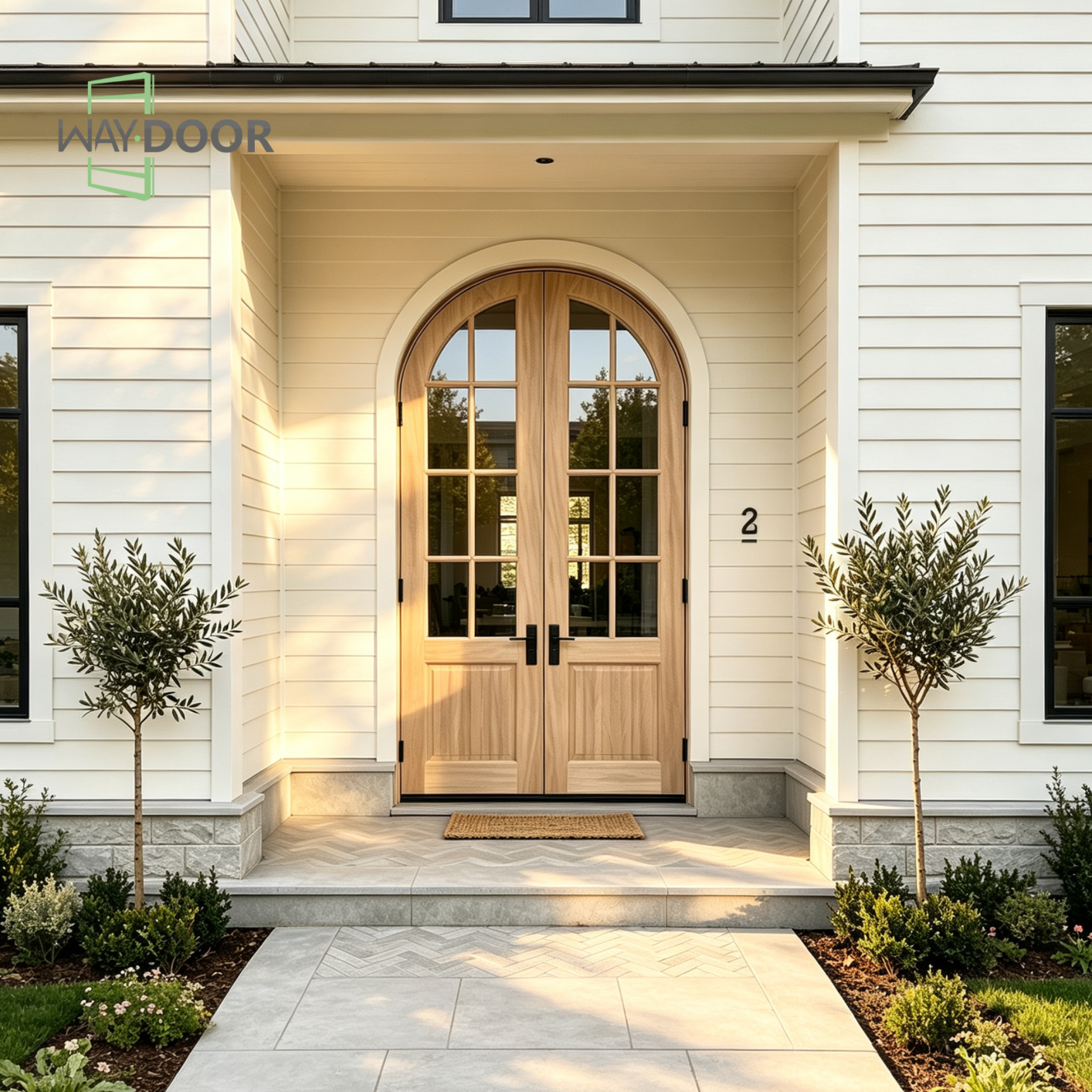 Arched Double Solid Wood Exterior Hinged Door