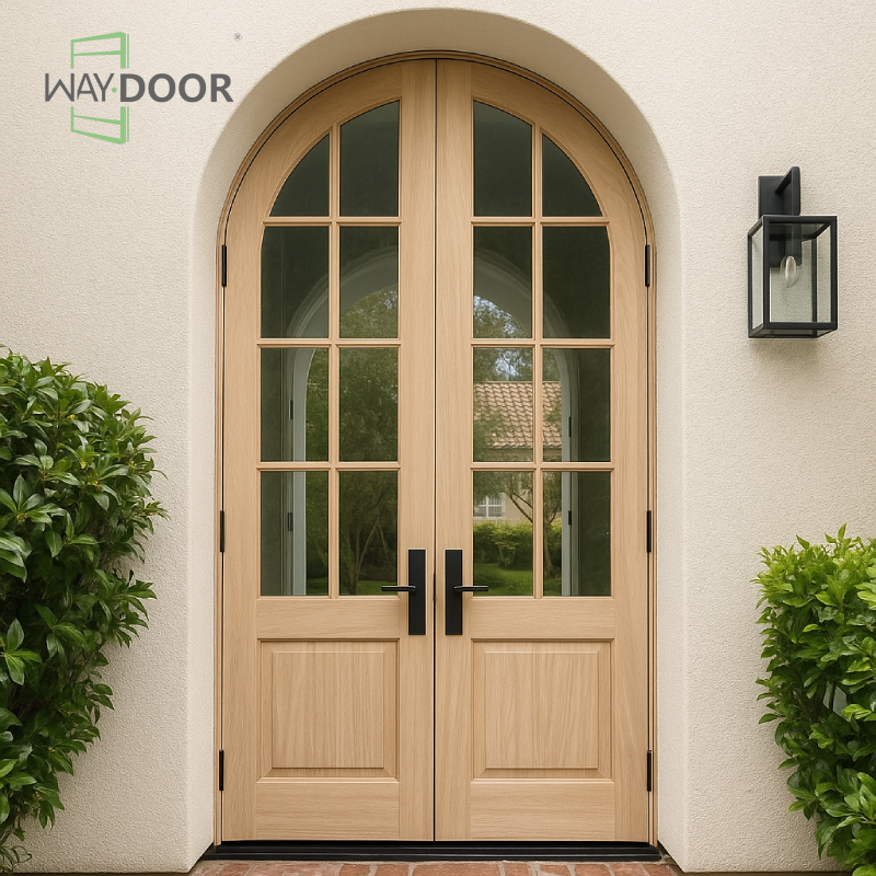 Arched Double Solid Wood Exterior Hinged Door
