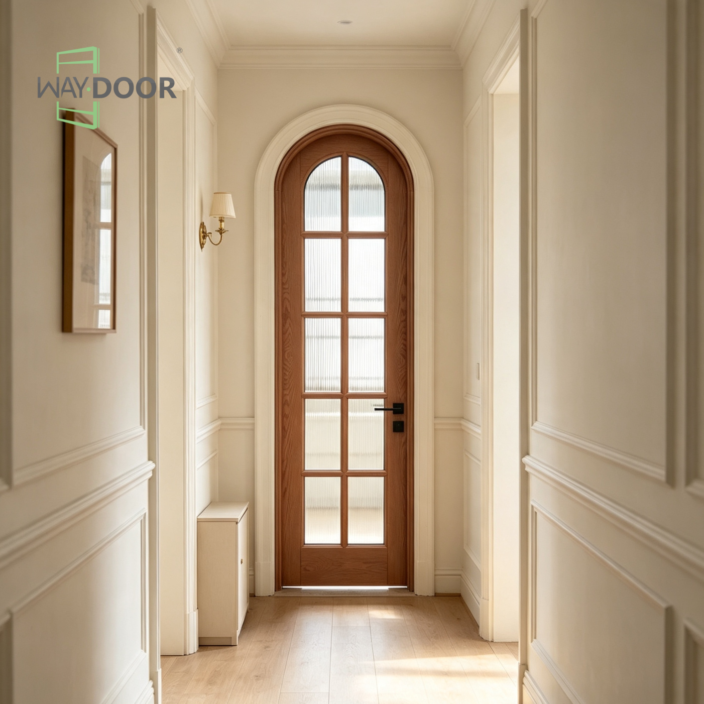 Arched Fluted Glass Solid Wood Interior Hinge Door