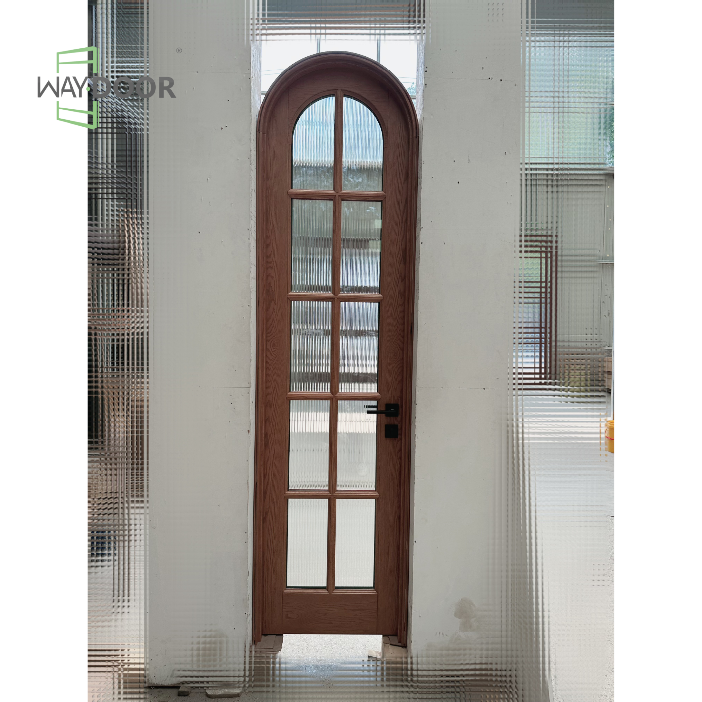 Arched Fluted Glass Solid Wood Interior Hinge Door