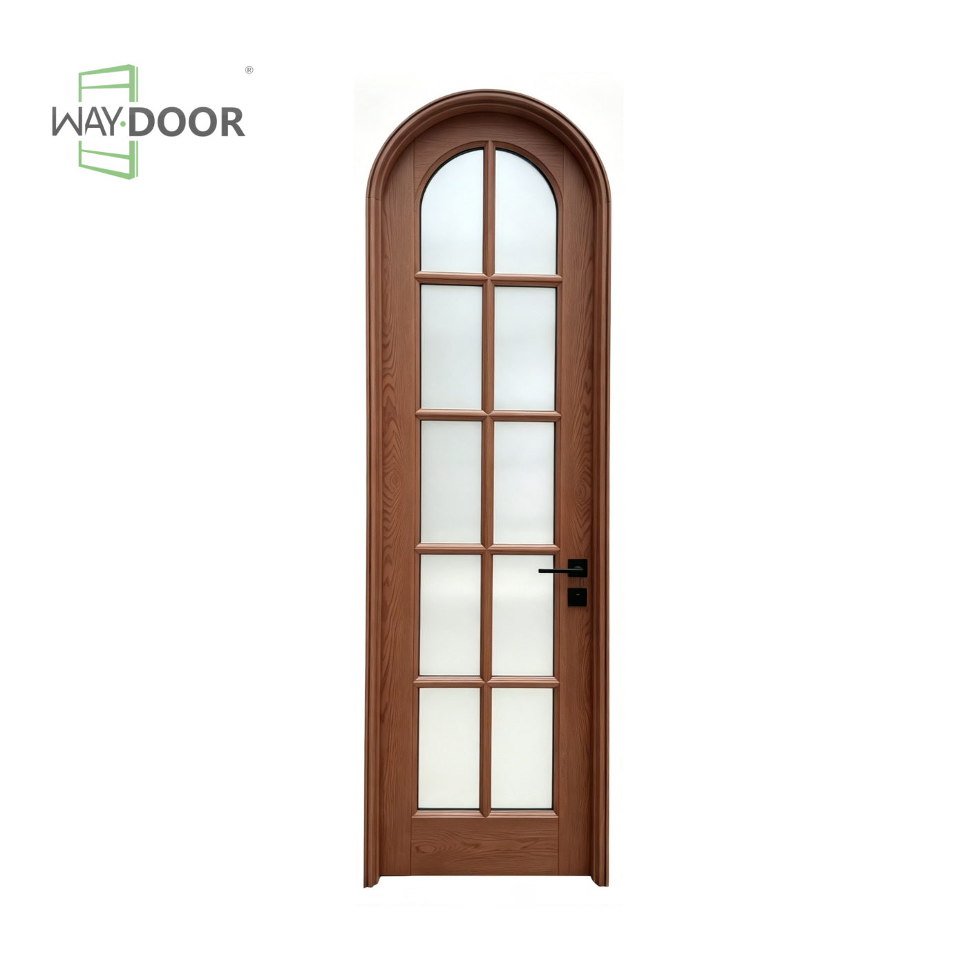 Arched Fluted Glass Solid Wood Interior Hinge Door