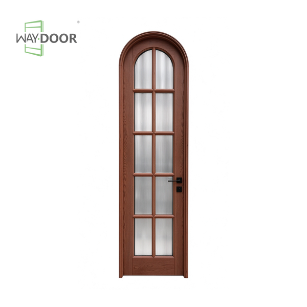 Arched Fluted Glass Solid Wood Interior Hinge Door